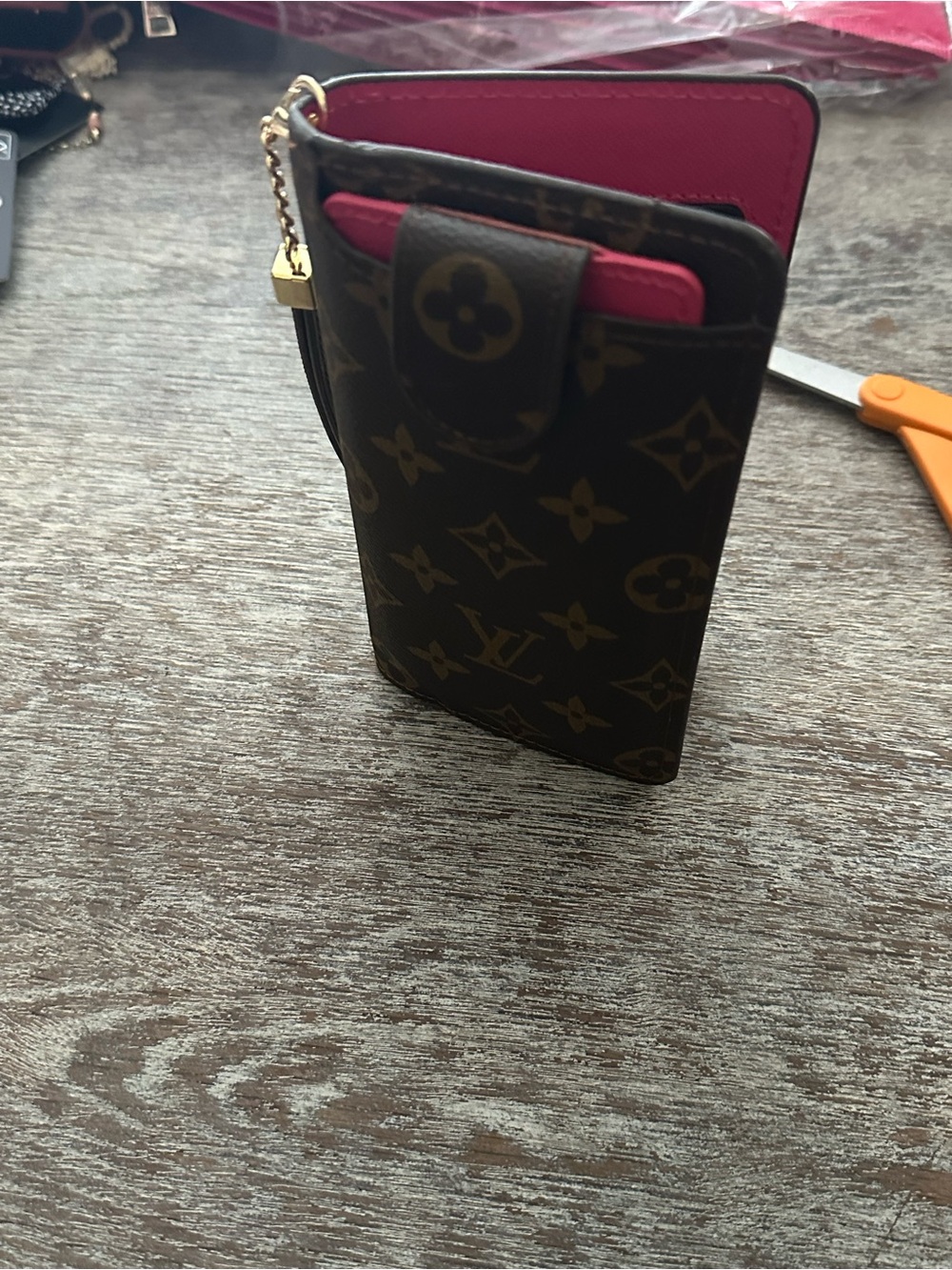 Monogram Wristlet Clutch/Phone Case in Brown with Pink Trim - Picture 14 of 16